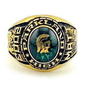 ArtCarved  2003 Men's Parkland High School Ring Green Stone Martial Arts US Flag